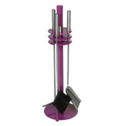 Serviteur de cheminée 3 pièces violet avec accessoires inox