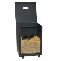 Coffre à granulés rectangulaire noir sur roulettes