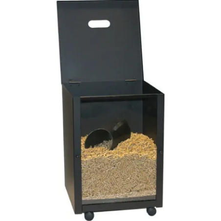 Coffre à granulés rectangulaire noir sur roulettes